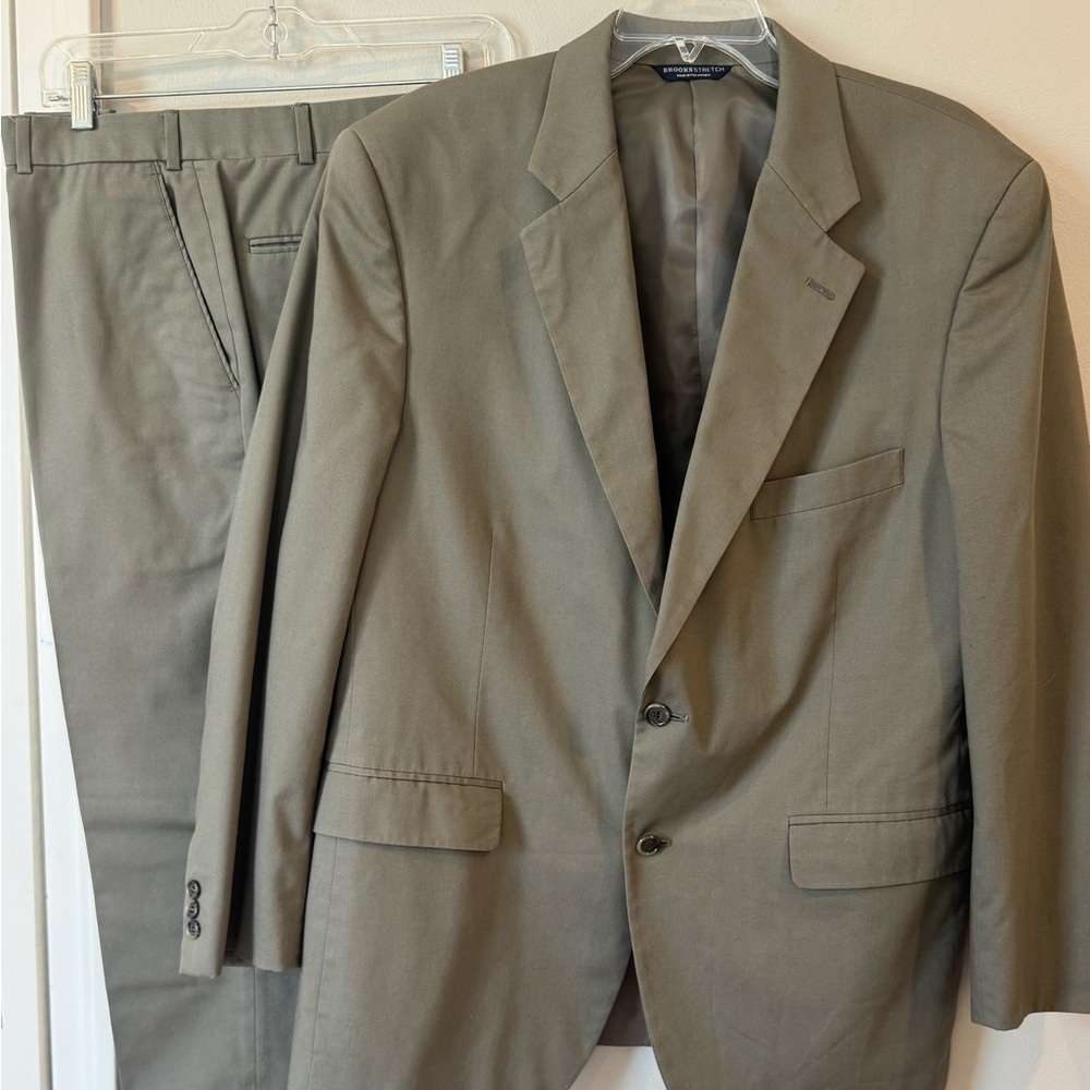Brooks Brothers 2 Piece Suit 43R Army Green Cotton  Blend 2 Button Pants 36x27
